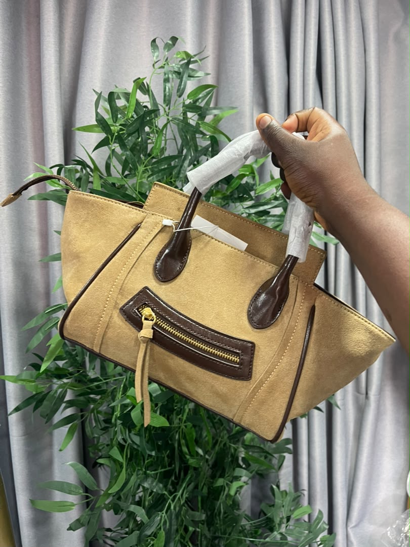 Brown and nude handbag with long straps