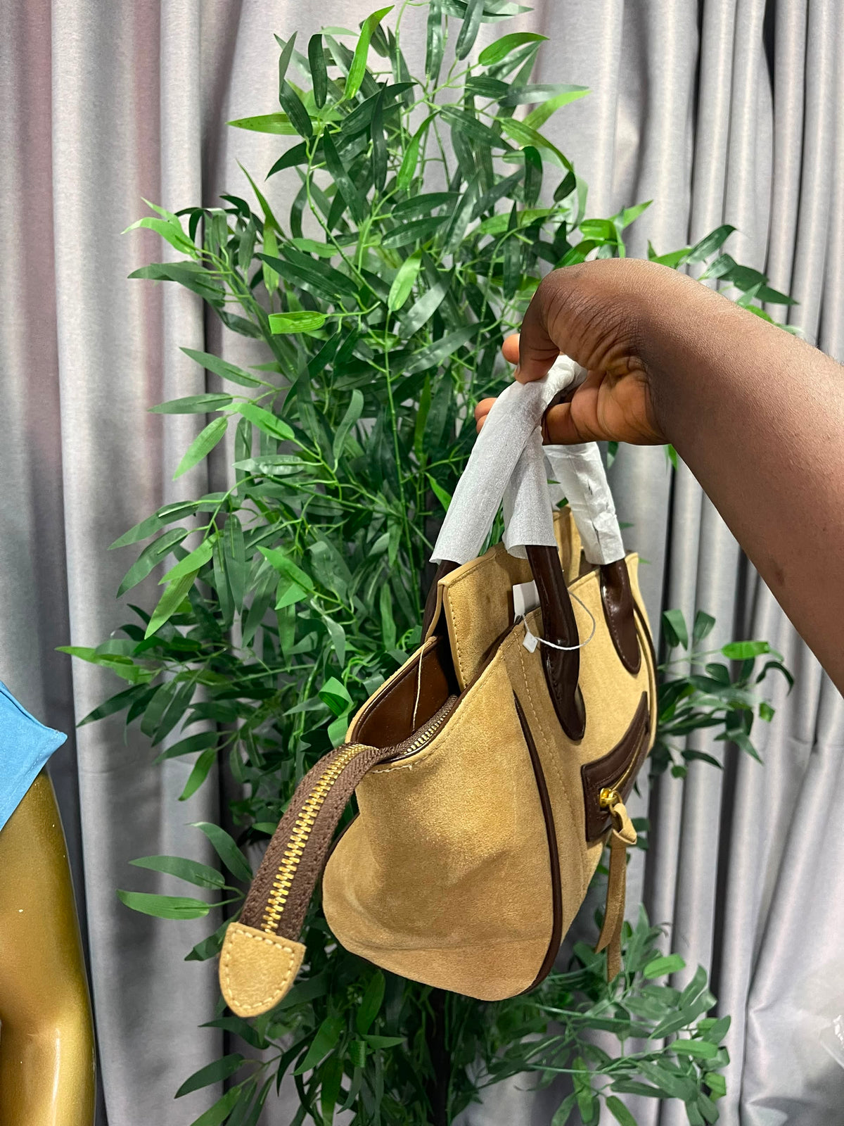 Brown and nude handbag with long straps