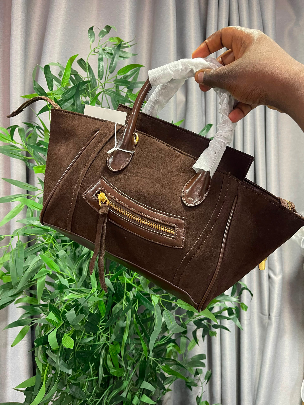 Brown and nude handbag with long straps