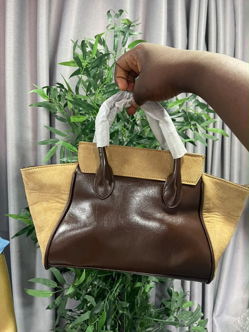 Brown and nude handbag with long straps