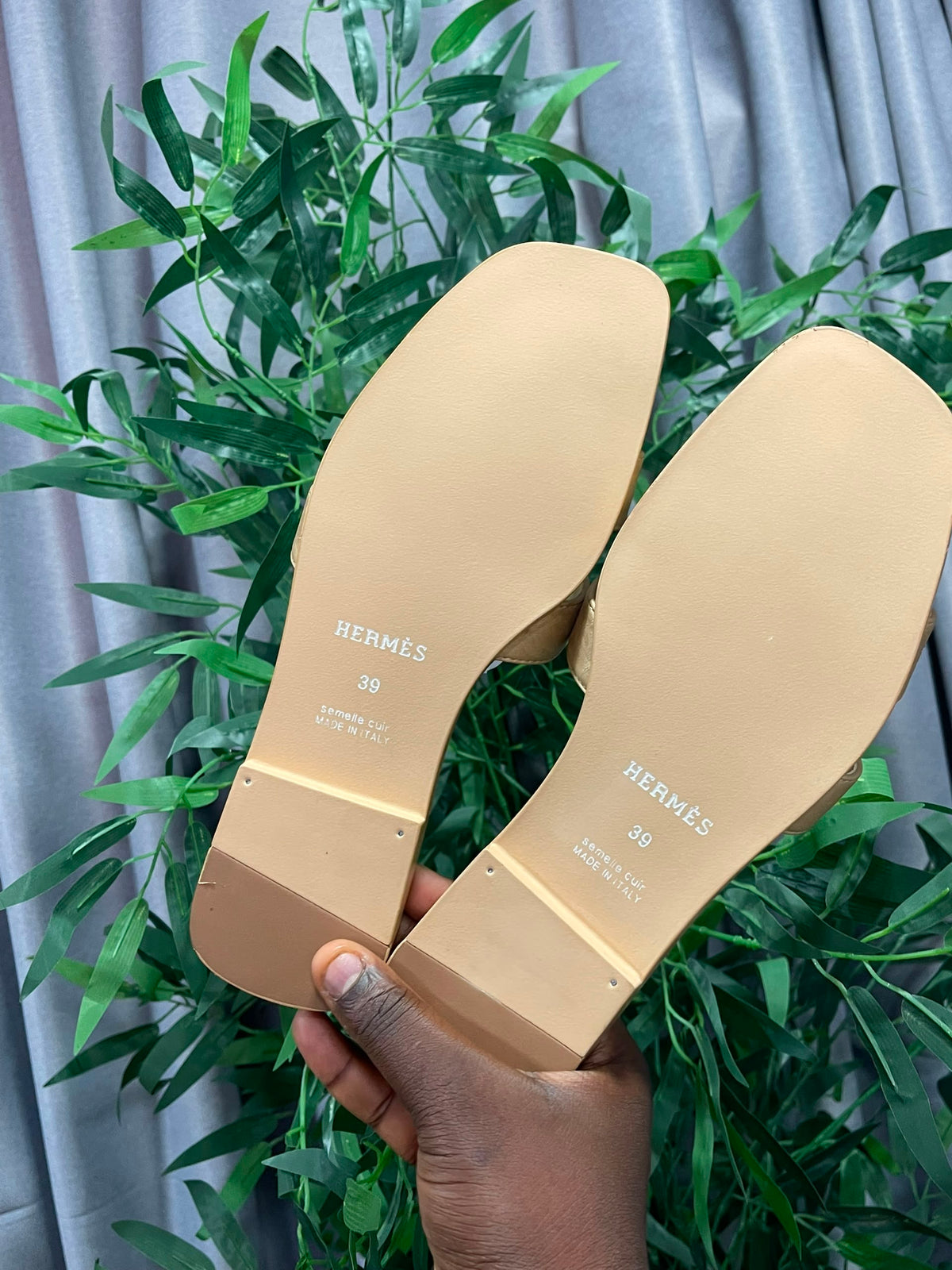 Boxed gold hermes slippers