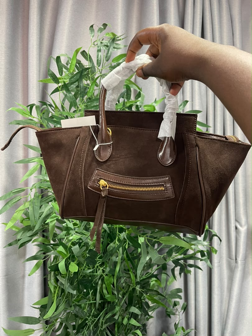 Brown and nude handbag with long straps
